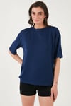 Streç Oversize Fit Bisiklet Yaka Kadın T Shirt 5865911 LACİVERT