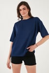 Streç Oversize Fit Bisiklet Yaka Kadın T Shirt 5865911 LACİVERT