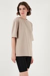 Streç Oversize Fit Bisiklet Yaka Kadın T Shirt 5865911 TAŞ
