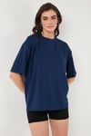 Streç Oversize Fit Bisiklet Yaka Kadın T Shirt 5865911 LACİVERT
