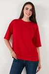 Streç Oversize Fit Bisiklet Yaka Kadın T Shirt 5865911 KIRMIZI