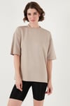 Streç Oversize Fit Bisiklet Yaka Kadın T Shirt 5865911 TAŞ