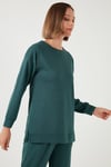 Streç Oversize Fit Bisiklet Yaka Modal Kumaş Kadın Sweat 5865877 NEFTİ