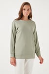 Streç Oversize Fit Bisiklet Yaka Modal Kumaş Kadın Sweat 5865877 OLİVE
