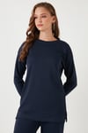 Streç Oversize Fit Bisiklet Yaka Modal Kumaş Kadın Sweat 5865877 LACİVERT