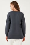 Streç Oversize Fit Bisiklet Yaka Modal Kumaş Kadın Sweat 5865877 FÜME