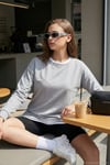 Streç Oversize Fit Bisiklet Yaka Modal Kumaş Kadın Sweat 5865877 GRİ