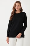 Streç Oversize Fit Bisiklet Yaka Modal Kumaş Kadın Sweat 5865877 SİYAH