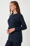 Streç Oversize Fit Bisiklet Yaka Modal Kumaş Kadın Sweat 5865877 LACİVERT