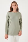 Streç Oversize Fit Bisiklet Yaka Modal Kumaş Kadın Sweat 5865877 OLİVE