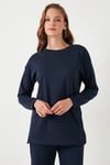 Streç Oversize Fit Bisiklet Yaka Modal Kumaş Kadın Sweat 5865877 LACİVERT