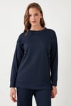 Streç Oversize Fit Bisiklet Yaka Modal Kumaş Kadın Sweat 5865877 LACİVERT