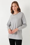 Streç Oversize Fit Bisiklet Yaka Modal Kumaş Kadın Sweat 5865877 GRİ
