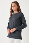 Streç Oversize Fit Bisiklet Yaka Modal Kumaş Kadın Sweat 5865877 FÜME