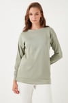 Streç Oversize Fit Bisiklet Yaka Modal Kumaş Kadın Sweat 5865877 OLİVE