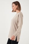 Streç Oversize Fit Bisiklet Yaka Modal Kumaş Kadın Sweat 5865877 TAŞ