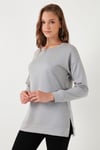 Streç Oversize Fit Bisiklet Yaka Modal Kumaş Kadın Sweat 5865877 GRİ