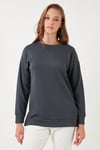 Streç Oversize Fit Bisiklet Yaka Modal Kumaş Kadın Sweat 5865877 FÜME
