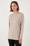 Streç Oversize Fit Bisiklet Yaka Modal Kumaş Kadın Sweat 5865877 TAŞ