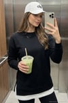 Streç Oversize Fit Bisiklet Yaka Modal Kumaş Kadın Sweat 5865877 SİYAH