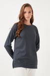 Streç Oversize Fit Bisiklet Yaka Modal Kumaş Kadın Sweat 5865877 FÜME