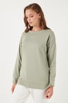 Streç Oversize Fit Bisiklet Yaka Modal Kumaş Kadın Sweat 5865877 OLİVE