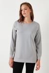 Streç Oversize Fit Bisiklet Yaka Modal Kumaş Kadın Sweat 5865877 GRİ