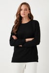 Streç Oversize Fit Bisiklet Yaka Modal Kumaş Kadın Sweat 5865877 SİYAH