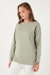 Streç Oversize Fit Bisiklet Yaka Modal Kumaş Kadın Sweat 5865877 OLİVE