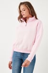 Streç Oversize Fit Yarım Fermuarlı Dik Yaka Kadın Sweat 5865883 Şeker Pembe