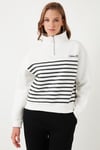 Streç Oversize Fit Yarım Fermuarlı Dik Yaka Kadın Sweat 5865883 EKRU