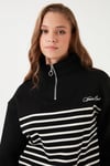 Streç Oversize Fit Yarım Fermuarlı Dik Yaka Kadın Sweat 5865883 SİYAH