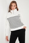 Streç Oversize Fit Yarım Fermuarlı Dik Yaka Kadın Sweat 5865883 EKRU