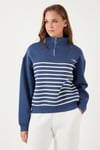 Streç Oversize Fit Yarım Fermuarlı Dik Yaka Kadın Sweat 5865883 İNDİGO