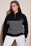 Streç Oversize Fit Yarım Fermuarlı Dik Yaka Kadın Sweat 5865883 SİYAH