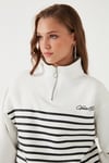 Streç Oversize Fit Yarım Fermuarlı Dik Yaka Kadın Sweat 5865883 EKRU
