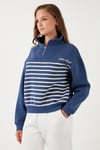 Streç Oversize Fit Yarım Fermuarlı Dik Yaka Kadın Sweat 5865883 İNDİGO