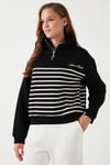 Streç Oversize Fit Yarım Fermuarlı Dik Yaka Kadın Sweat 5865883 SİYAH