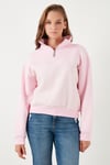 Streç Oversize Fit Yarım Fermuarlı Dik Yaka Kadın Sweat 5865883 Şeker Pembe