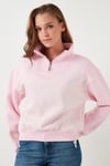 Streç Oversize Fit Yarım Fermuarlı Dik Yaka Kadın Sweat 5865883 Şeker Pembe