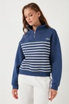Streç Oversize Fit Yarım Fermuarlı Dik Yaka Kadın Sweat 5865883 İNDİGO