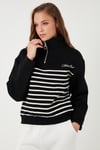 Streç Oversize Fit Yarım Fermuarlı Dik Yaka Kadın Sweat 5865883 SİYAH