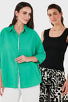 Streç Pamuklu Oversize Fit 2' li Paket Kadın Gömlek-Atlet Set 67810014979S2 YEŞİL-SİYAH