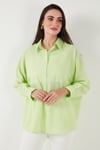 Streç Pamuklu Oversize Fit 2' li Paket Kadın Gömlek-Atlet Set 67810014979S2 Fıstık Yeşil-Ekru