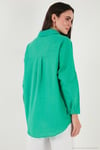 Streç Pamuklu Oversize Fit 2' li Paket Kadın Gömlek-Atlet Set 67810014979S2 YEŞİL-EKRU