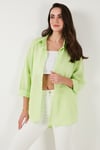 Streç Pamuklu Oversize Fit 2' li Paket Kadın Gömlek-Atlet Set 67810014979S2 Fıstık Yeşil-Ekru
