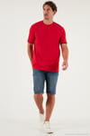 Streç Pamuklu Regular Fit Bisiklet Yaka Erkek T Shirt 5902981 KIRMIZI