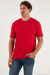 Streç Pamuklu Regular Fit Bisiklet Yaka Erkek T Shirt 5902981 KIRMIZI