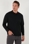 Streç Pamuklu Regular Fit Düğmeli Polo Yaka Erkek Sweat 5905727 SİYAH