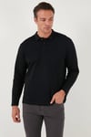 Streç Pamuklu Regular Fit Düğmeli Polo Yaka Erkek Sweat 5905727 SİYAH
